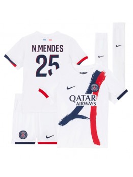 Billige Paris Saint-Germain Nuno Mendes #25 Bortedraktsett Barn 2024-25 Kortermet (+ Korte bukser)